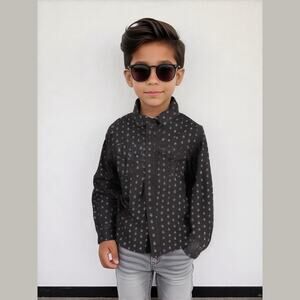 Paper Denim & Cloth Boys Shirt Sz 4T Black White Anchor Print Long Sleeve Button